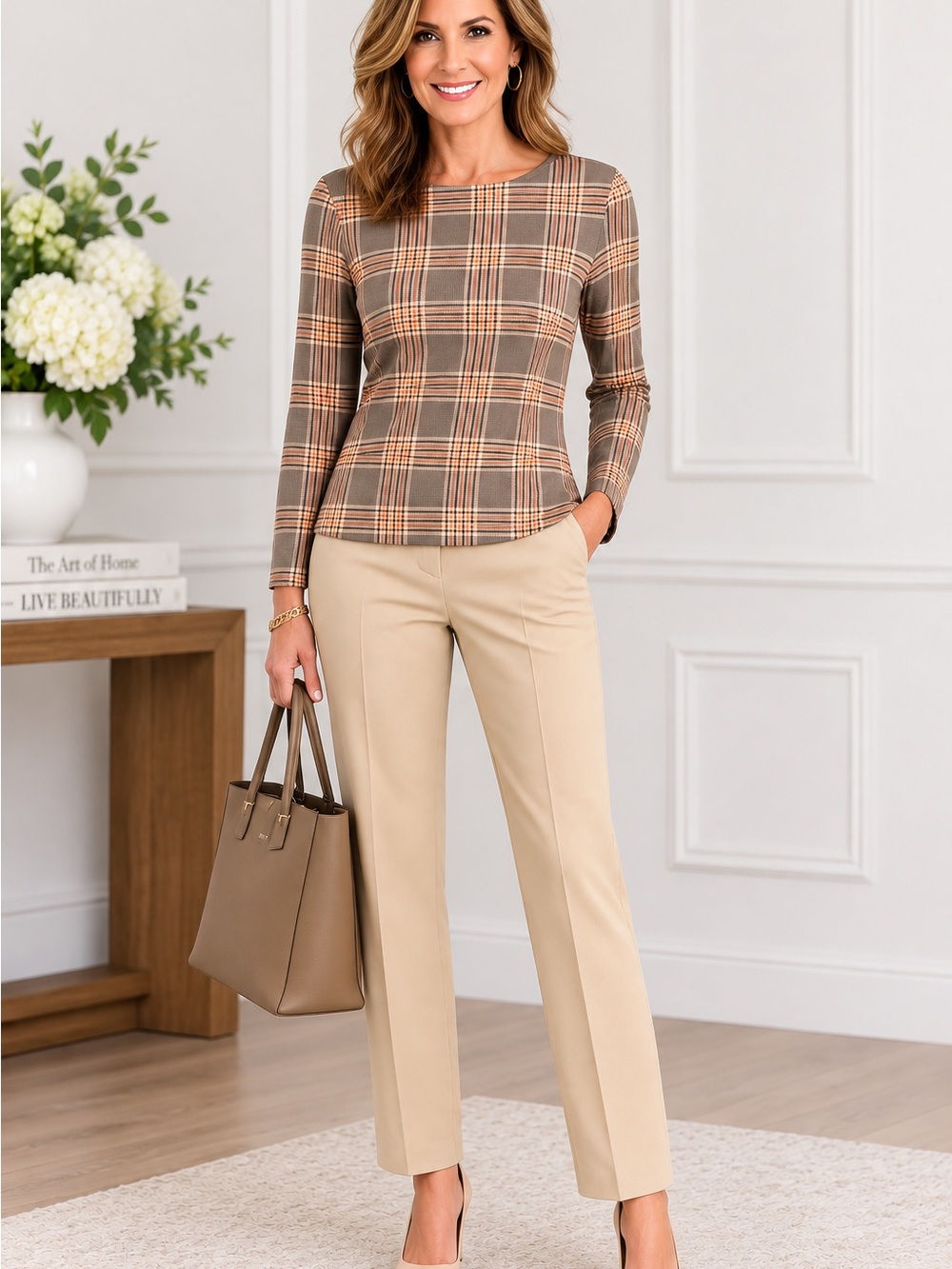 Ann Taylor Beige Straight-Leg Dress Pants